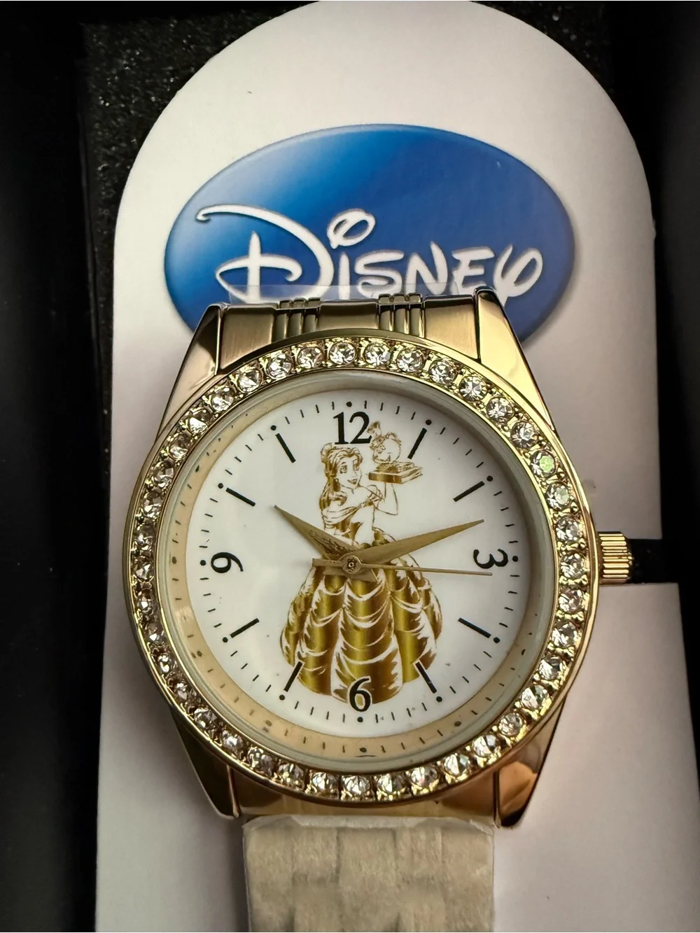 Disney Beauty and The Beast Gold-Tone Crystal Bezel Watch